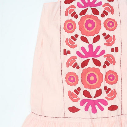 Zara Women Pink M Floral Embroidered Halter A-Line Knee Dress