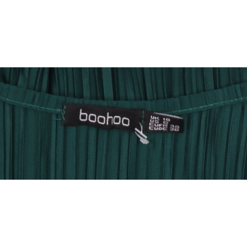 Boohoo Women Green UK 10 Pleated Wide-Leg Belted Jumpsuit