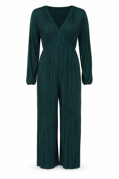Boohoo Women Green UK 10 Pleated Wide-Leg Belted Jumpsuit