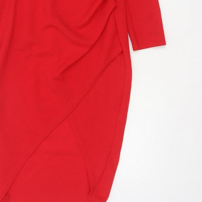 Boohoo Women Red UK 14 Bodycon Wrap Asymmetric Long Sleeve Dress