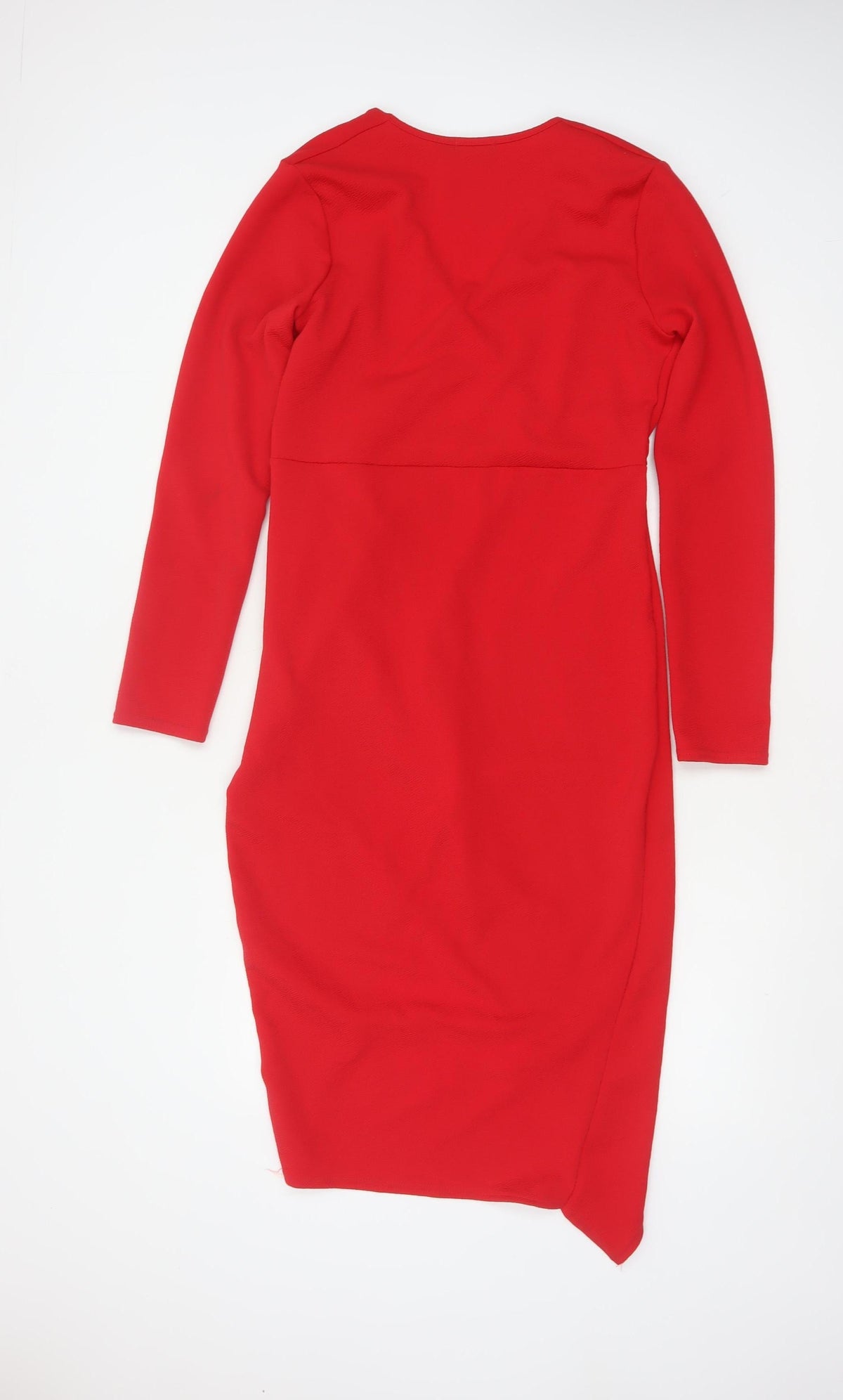 Boohoo Women Red UK 14 Bodycon Wrap Asymmetric Long Sleeve Dress