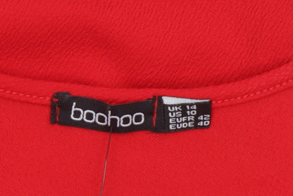 Boohoo Women Red UK 14 Bodycon Wrap Asymmetric Long Sleeve Dress