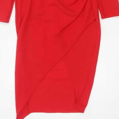 Boohoo Women Red UK 14 Bodycon Wrap Asymmetric Long Sleeve Dress