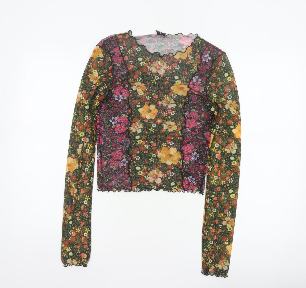 M-M Women’s Multicoloured M Floral Mesh Cropped Long Sleeve Blouse