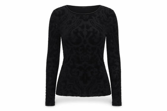 Reiss Women Black S Sheer Floral Burnout Long Sleeve Round Neck Blouse
