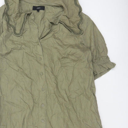 Next Women Green Linen UK 18 Knee Length Shirt Dress Embroidered