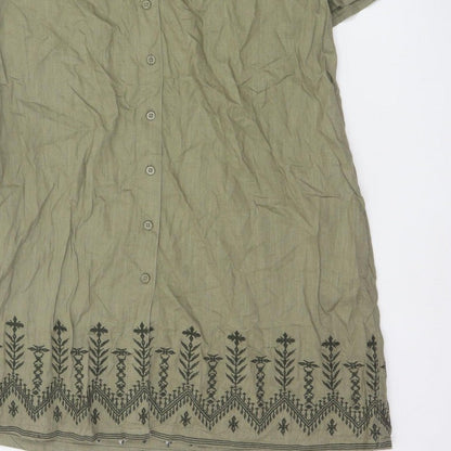Next Women Green Linen UK 18 Knee Length Shirt Dress Embroidered