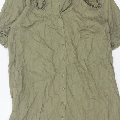 Next Women Green Linen UK 18 Knee Length Shirt Dress Embroidered