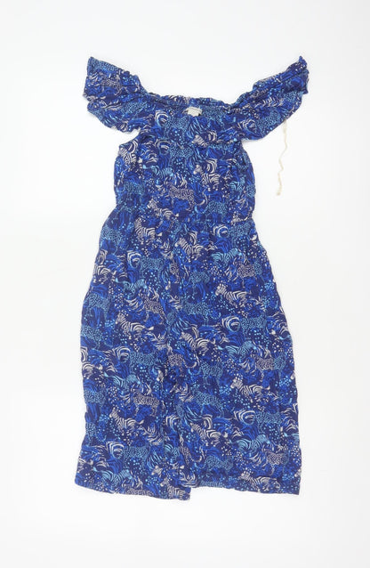 Monsoon Girls Blue 5-6 Years Animal Print Off Shoulder Wide Leg Jumpsuit
