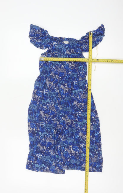 Monsoon Girls Blue 5-6 Years Animal Print Off Shoulder Wide Leg Jumpsuit