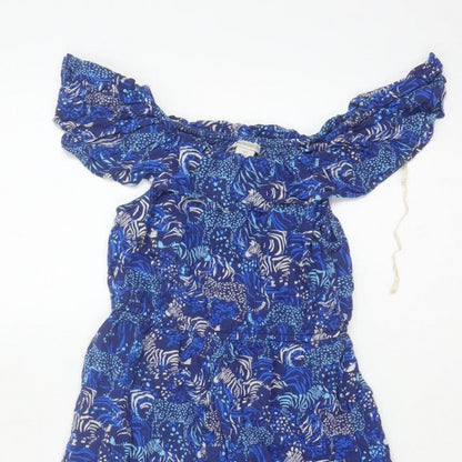 Monsoon Girls Blue 5-6 Years Animal Print Off Shoulder Wide Leg Jumpsuit