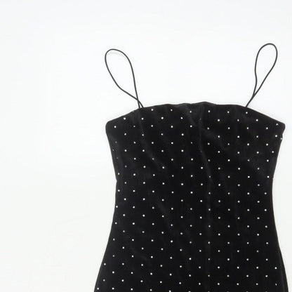 H&M Women Black XS Velvet Rhinestone Bodycon Knee Length Party Dress
