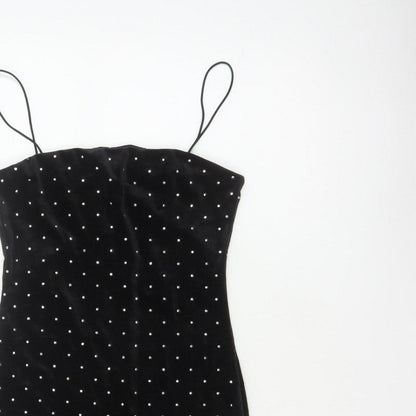 H&M Women Black XS Velvet Rhinestone Bodycon Knee Length Party Dress