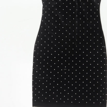 H&M Women Black XS Velvet Rhinestone Bodycon Knee Length Party Dress