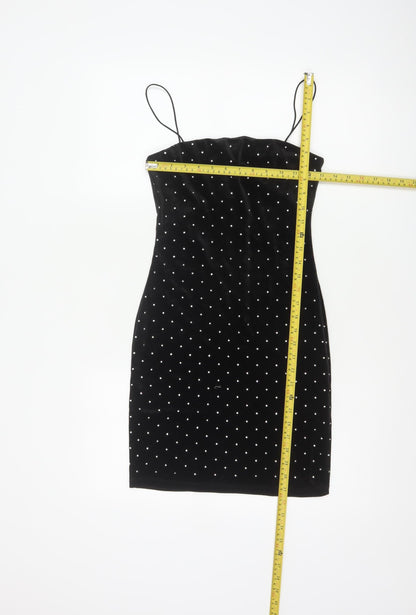 H&M Women Black XS Velvet Rhinestone Bodycon Knee Length Party Dress