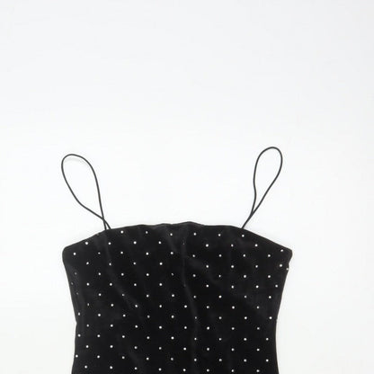 H&M Women Black XS Velvet Rhinestone Bodycon Knee Length Party Dress