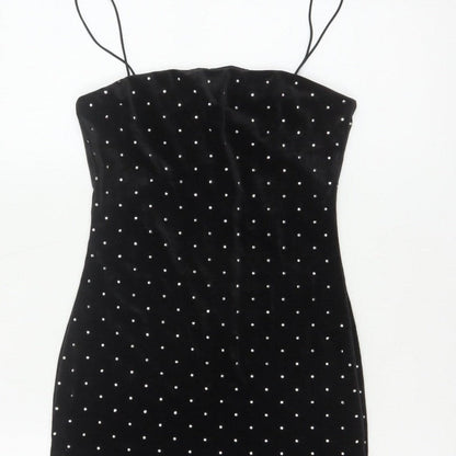 H&M Women Black XS Velvet Rhinestone Bodycon Knee Length Party Dress