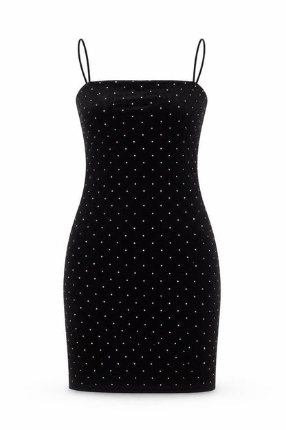 H&M Women Black XS Velvet Rhinestone Bodycon Knee Length Party Dress
