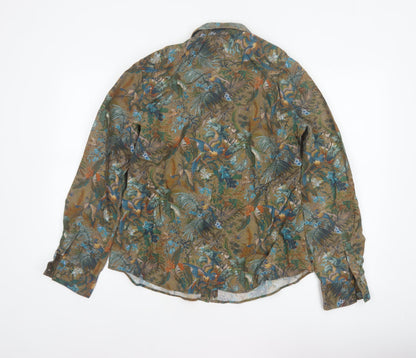 House of Bruar Women Brown UK 16 Basic Floral Bird Cotton Shirt
