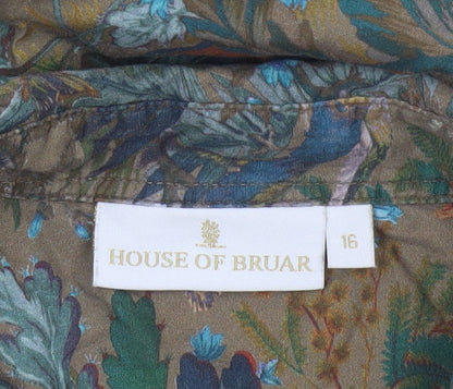 House of Bruar Women Brown UK 16 Basic Floral Bird Cotton Shirt