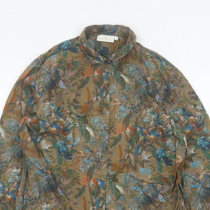 House of Bruar Women Brown UK 16 Basic Floral Bird Cotton Shirt