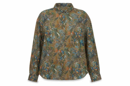 House of Bruar Women Brown UK 16 Basic Floral Bird Cotton Shirt