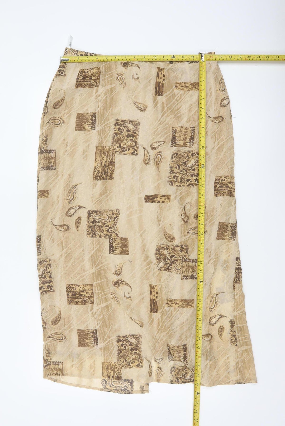 Kloss Collection Women's Beige UK 16 Long Paisley Pencil Skirt