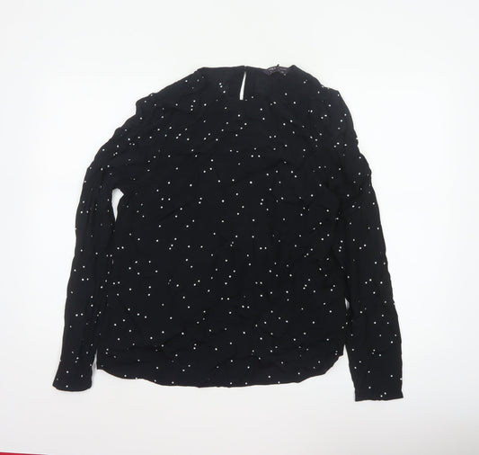 Marks and Spencer Women Black Polka Dot Ruffle Sleeve Viscose Blouse UK 14