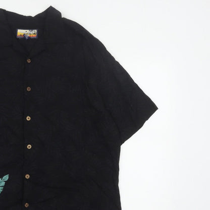 Havana Jack's Cafe Men’s Black M Hawaiian Floral Rayon Button-Up Shirt
