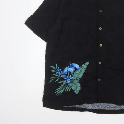 Havana Jack's Cafe Men’s Black M Hawaiian Floral Rayon Button-Up Shirt