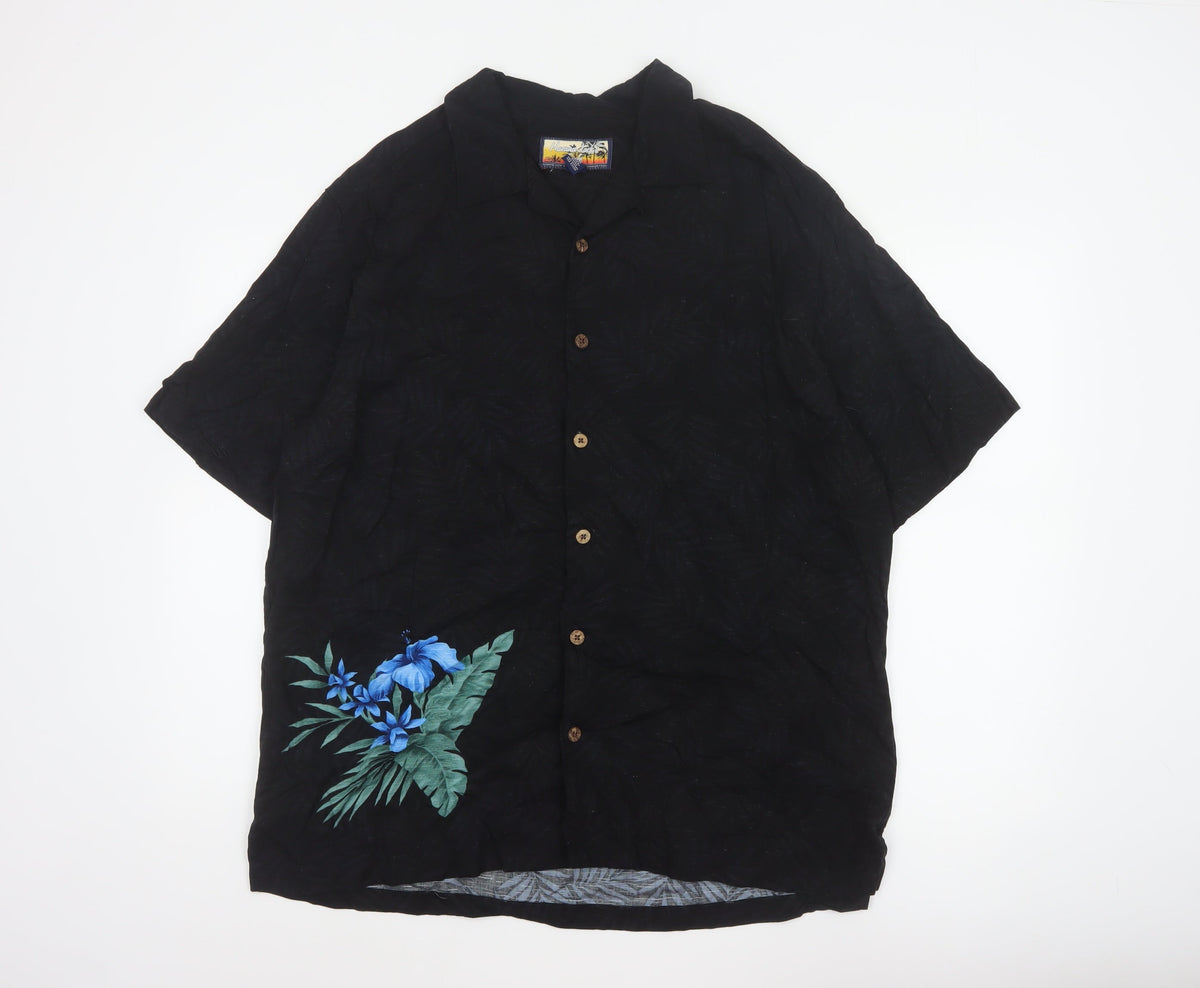 Havana Jack's Cafe Men’s Black M Hawaiian Floral Rayon Button-Up Shirt
