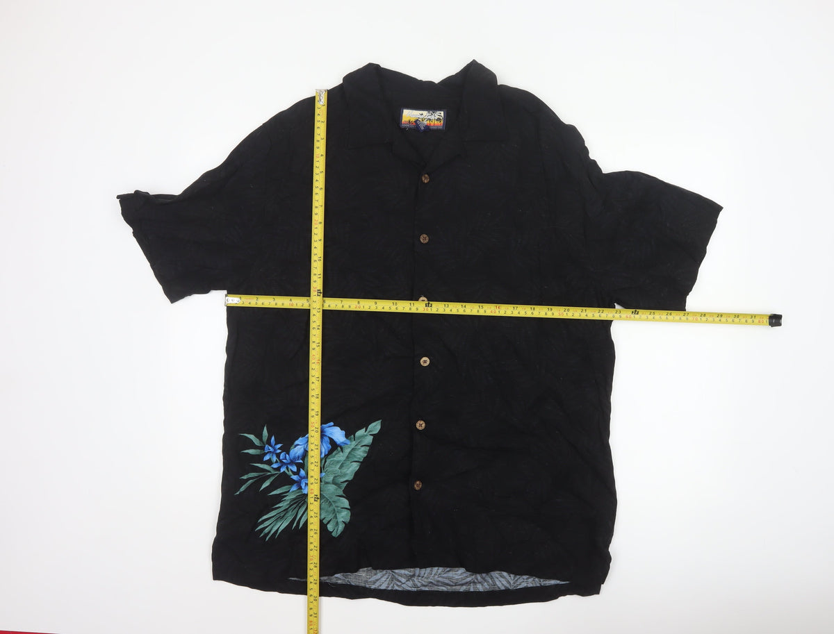 Havana Jack's Cafe Men’s Black M Hawaiian Floral Rayon Button-Up Shirt