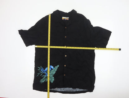 Havana Jack's Cafe Men’s Black M Hawaiian Floral Rayon Button-Up Shirt