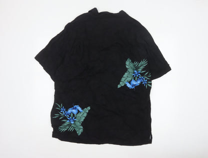 Havana Jack's Cafe Men’s Black M Hawaiian Floral Rayon Button-Up Shirt