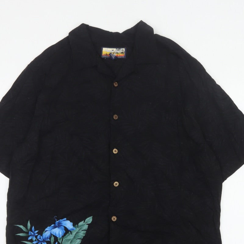 Havana Jack's Cafe Men’s Black M Hawaiian Floral Rayon Button-Up Shirt