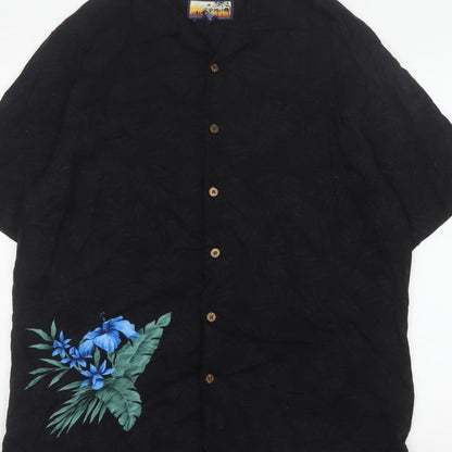 Havana Jack's Cafe Men’s Black M Hawaiian Floral Rayon Button-Up Shirt
