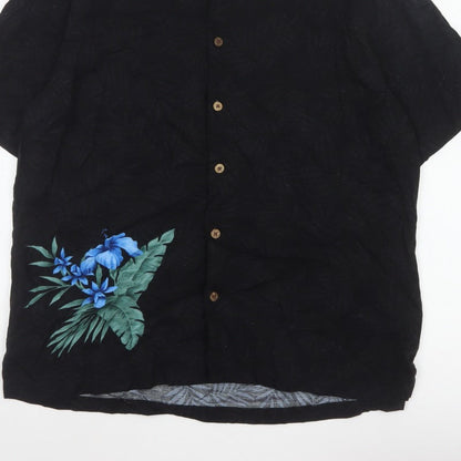 Havana Jack's Cafe Men’s Black M Hawaiian Floral Rayon Button-Up Shirt
