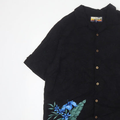 Havana Jack's Cafe Men’s Black M Hawaiian Floral Rayon Button-Up Shirt
