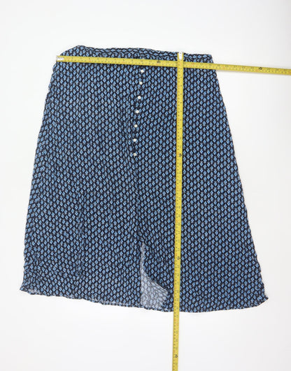Marks & Spencer Women Blue Floral UK 18 Midi A-Line Button Skirt