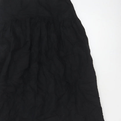 Marks and Spencer Women Black Petite 10 Long A-Line Linen Blend Skirt