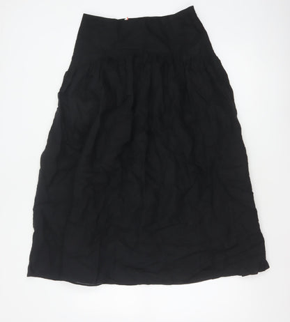 Marks and Spencer Women Black Petite 10 Long A-Line Linen Blend Skirt