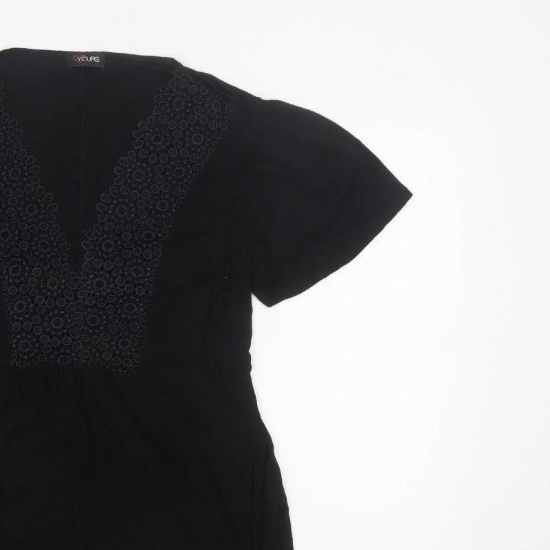 Yours Women Black UK 18 Tunic Blouse V-Neck Lace Short Sleeve