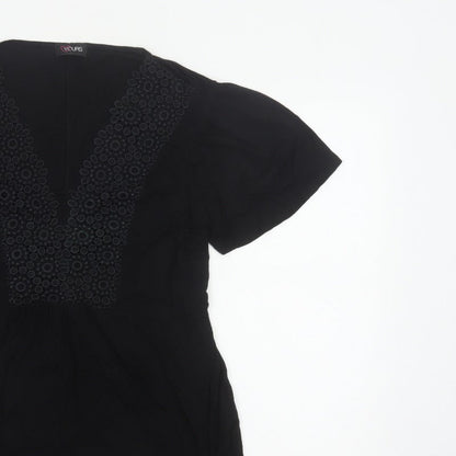 Yours Women Black UK 18 Tunic Blouse V-Neck Lace Short Sleeve