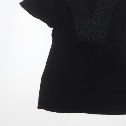 Yours Women Black UK 18 Tunic Blouse V-Neck Lace Short Sleeve