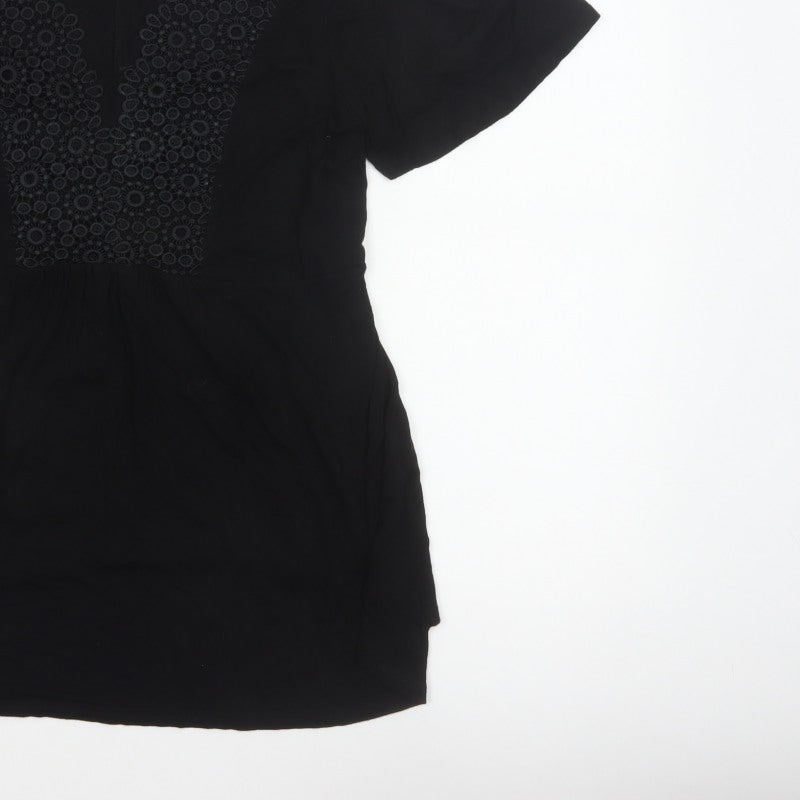 Yours Women Black UK 18 Tunic Blouse V-Neck Lace Short Sleeve