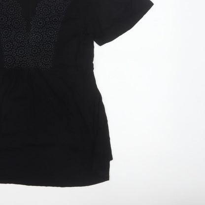 Yours Women Black UK 18 Tunic Blouse V-Neck Lace Short Sleeve