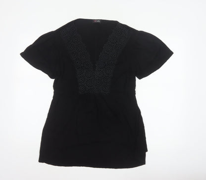 Yours Women Black UK 18 Tunic Blouse V-Neck Lace Short Sleeve