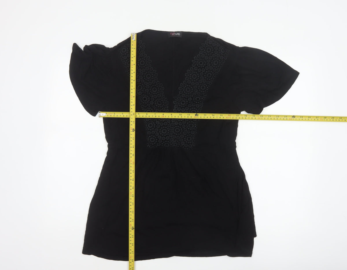 Yours Women Black UK 18 Tunic Blouse V-Neck Lace Short Sleeve