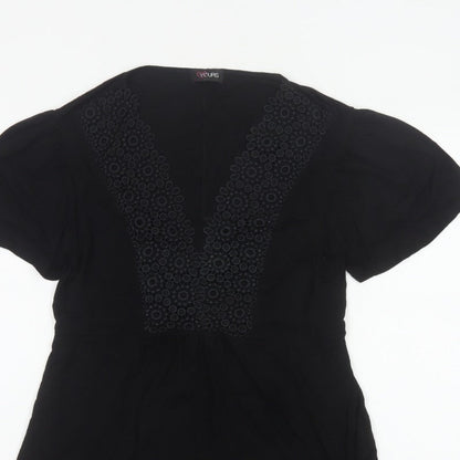 Yours Women Black UK 18 Tunic Blouse V-Neck Lace Short Sleeve