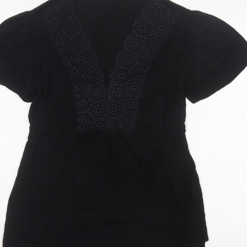 Yours Women Black UK 18 Tunic Blouse V-Neck Lace Short Sleeve